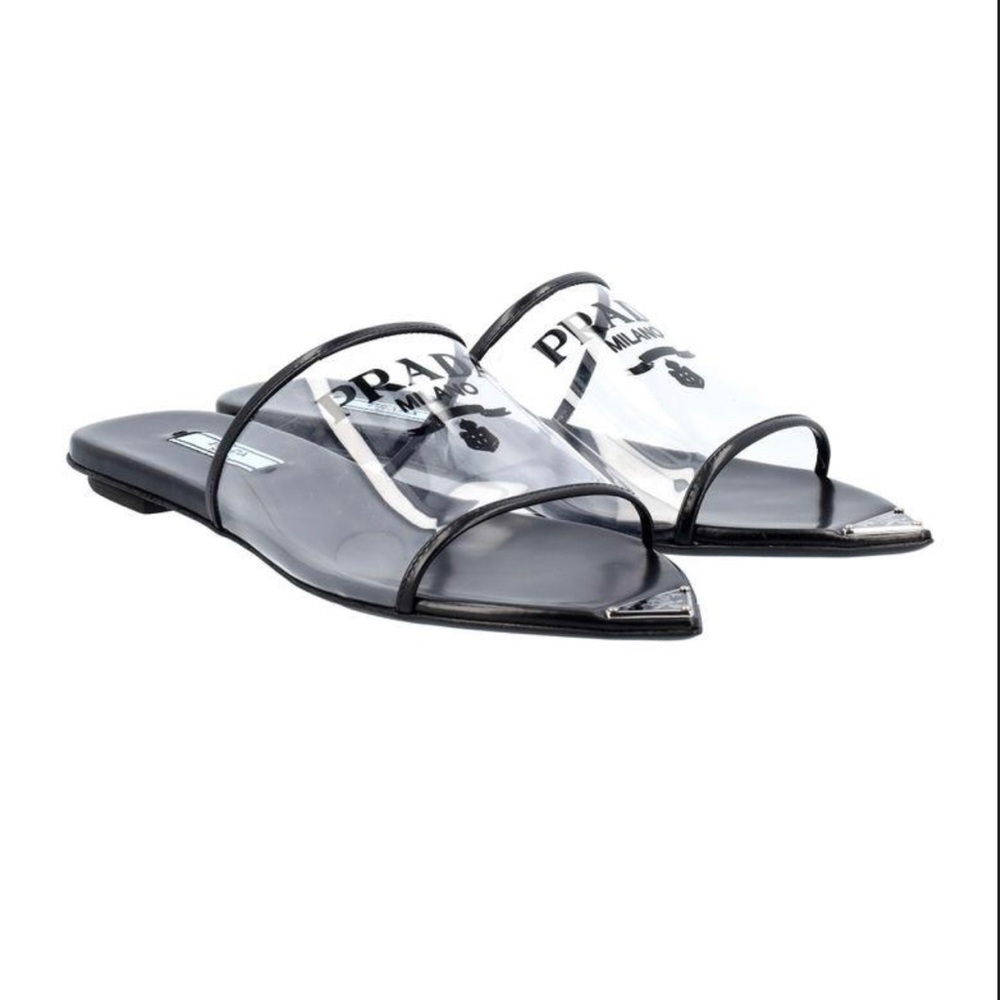 Prada PVC Plexi Glass Sandals Slides Mules 38.5 EUC